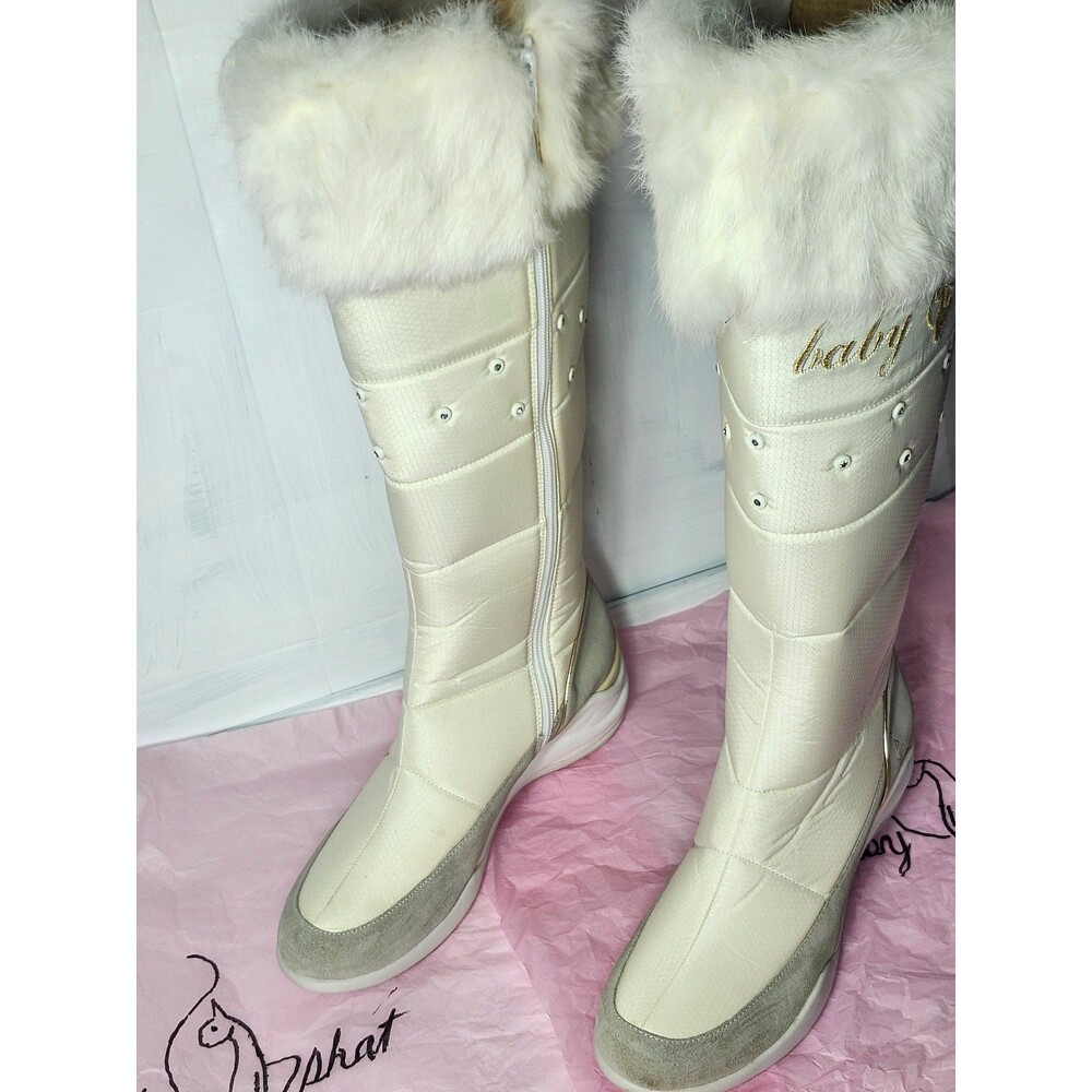 BootsBaby Phat Joelle Fur Winter Boots Women’s 10B White Quilted Fur Zip Up